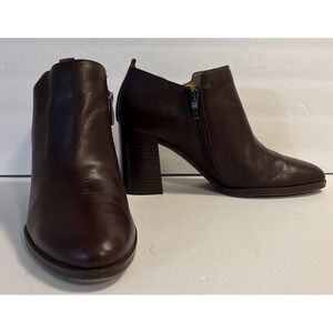 Franco Sarto Dante Burgundy Leather Zip Ankle Boots‎ Size 8 3" Block Heel EUC